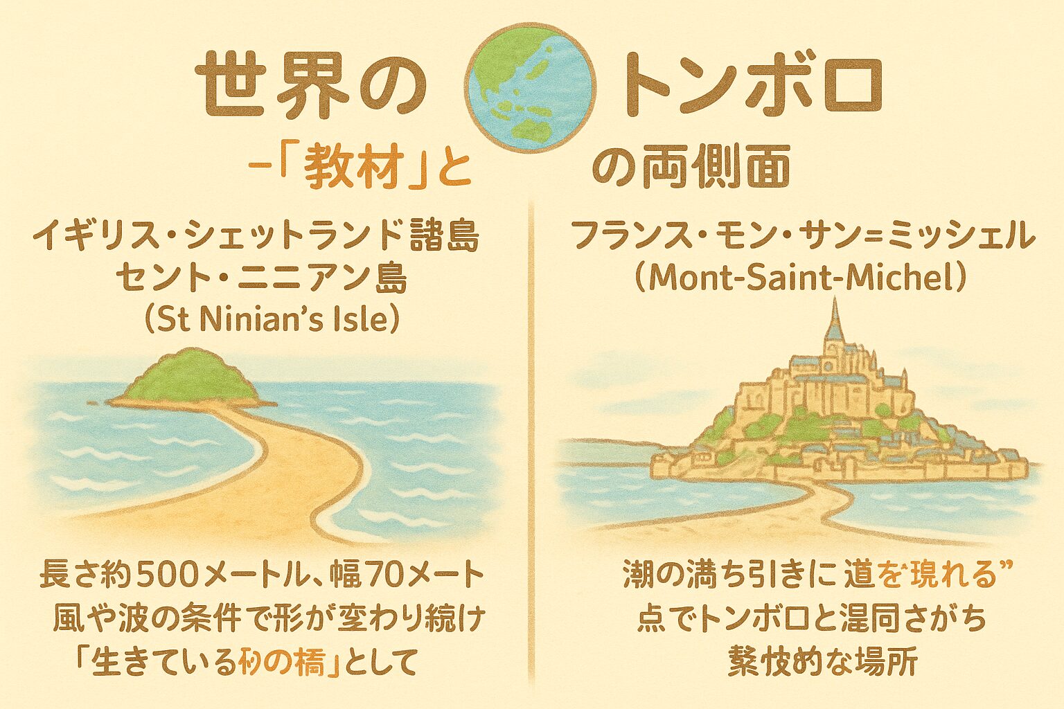 干潮で現れる“砂の道”の正体｜トンボロ（陸繋砂州）の仕組み・見られる場所・安全な楽しみ方を徹底解説・潮位表の読み方も・FAQ付き | 心に響く瞬間